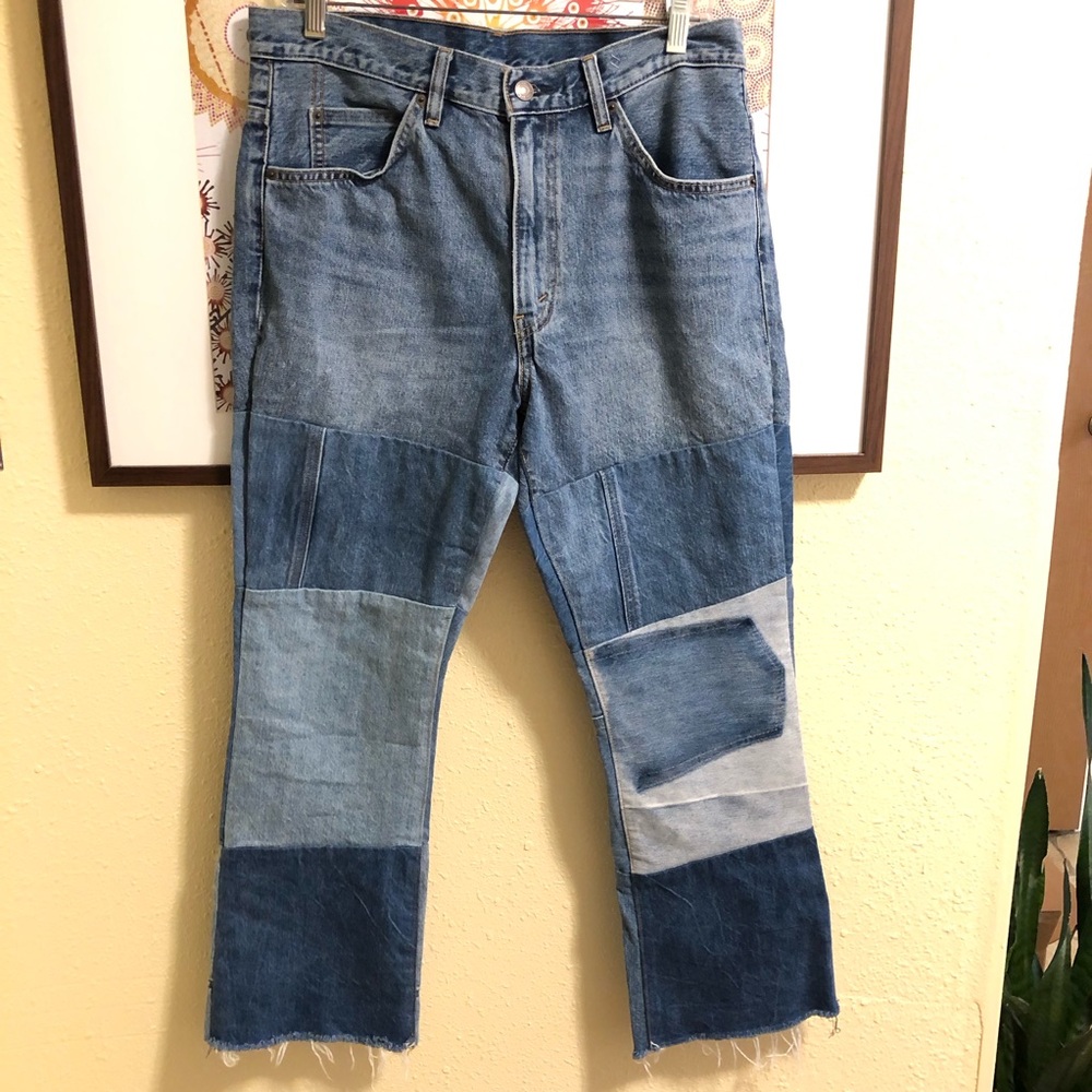 Levi’s Orange Tab Patchwork Vinyl Revival Cropped Straight Leg Raw Hem 31 - Picture 2 of 12